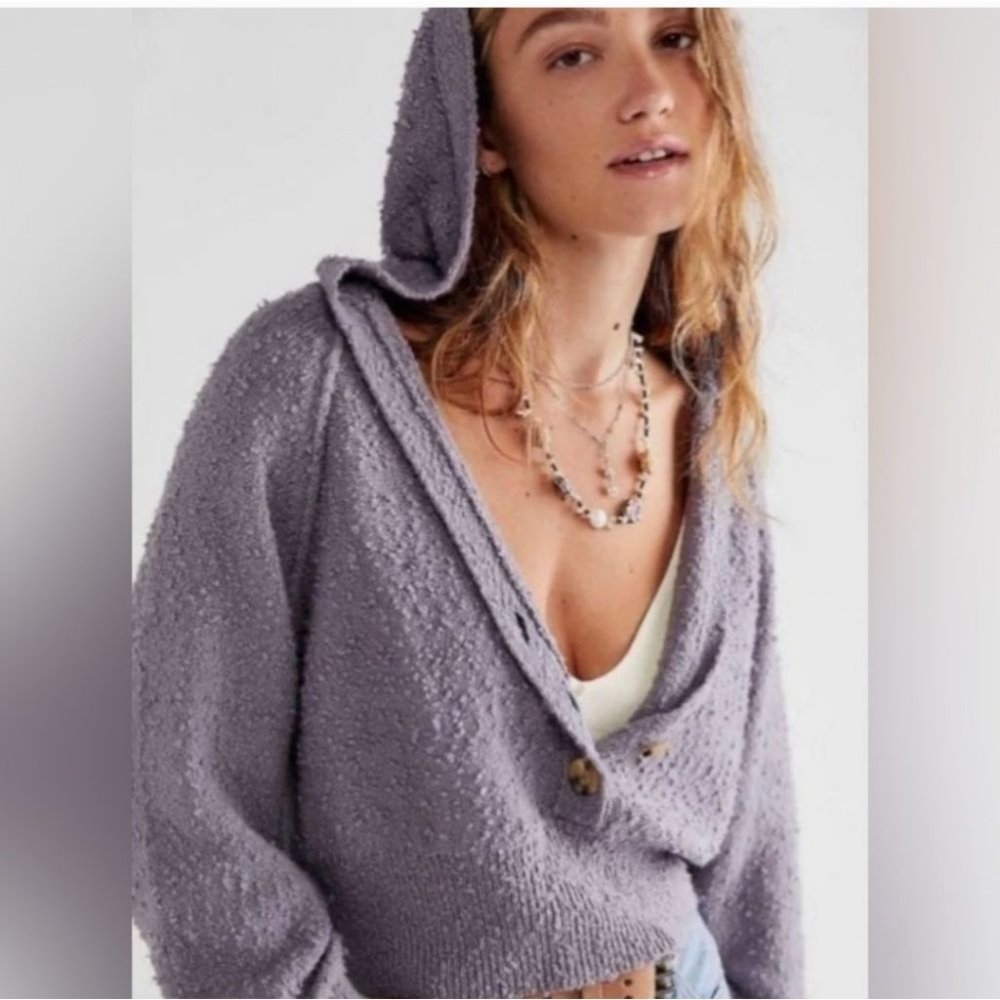 Free People Purple Hooded Cardigan